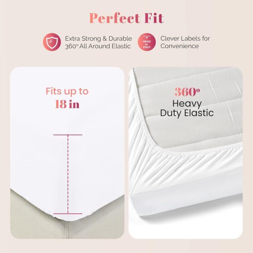 Juego de sabanas Ashton 100% algodon egipcio Split King para cama ajustable - 1000 hilos 5 PC Juego de sabanas blanco superior Split King para cama Sleep Number, 16" bolsillo profundo sabana de lujo suave de enfriamiento - Imagen 3