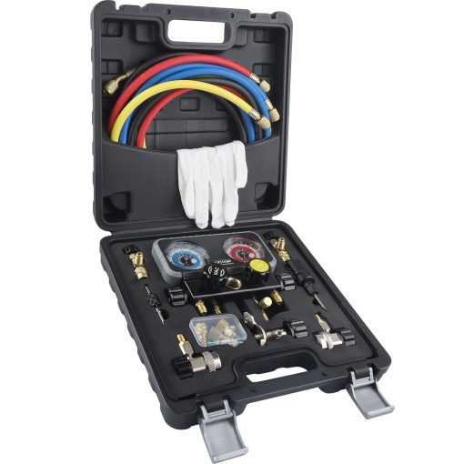 Juego de Manometros HVAC Lichamp R410A AC R134A, Freon R22 R32 410A 134A Juego de Manometros de Diagnostico con Kit de Mangueras Equipo de Recarga de Refrigerante para Aire Acondicionado