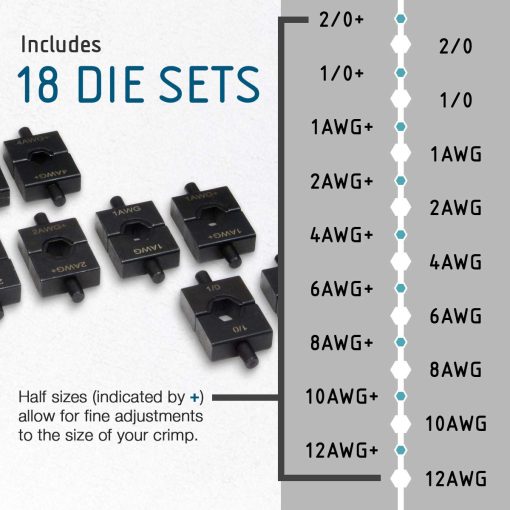 Kit de Crimpadora de Terminales y Conectores Electricos Hidraulica TEMCo TH0006 con 18 Juegos de Troqueles 12 AWG - 00 (2/0) (5 Toneladas EE. UU.) - Imagen 3