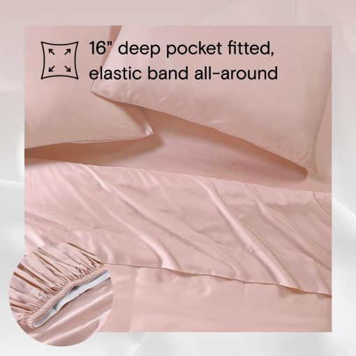Juego de sabanas SIJO AiryWeight Tencel, 100% Lyocell derivado de eucalipto, Suave como la mantequilla, Ganador de las Mejores Sabanas Refrigerantes de Architectural Digest 2022 - 3 piezas - 2 fundas de almohada 1 sabana ajustable (Rosa Claro, Full) - Imagen 4