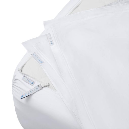 Conjunto de repuesto QuickZip Fitted Plus: 1 sabana ajustable (base + sabana con cremallera) & 1 sabana con cremallera - Facil de cambiar, No se sale - Suave percal 400 TC 100% algodon ? bolsillos profundos de 17.5? - Sabanas tamano King ? Blanco
