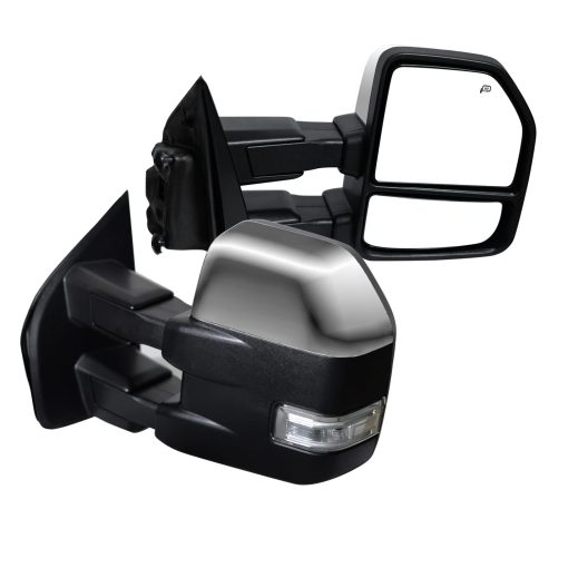 Par de espejos retrovisores de remolque cromado para camiones Ford F150 Pickup 2015 2016 2017 2018 con senal de giro, lampara auxiliar