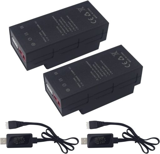 2PCS Bateria de Litio de Actualizacion de 11.1V 1050mAh 3S con 2 Cables de Carga USB para Coche de Control Remoto MJX H16 H16P H16E H16H H16DR H16SC H16BM JC16EP 16207