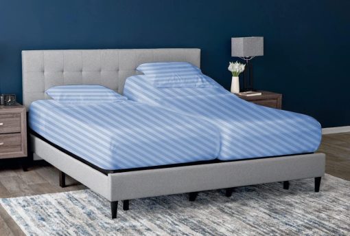 Juego de sabanas divididas (5 piezas) Juego de sabanas divididas California King para camas ajustables 100% algodon egipcio 800 hilos Juego de sabanas divididas California King, bolsillo profundo de 21", sabanas para cama ajustable, rayas azules claras - Imagen 2