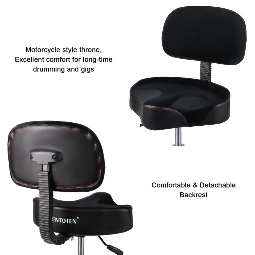 Banqueta de Bateria con Respaldo, Silla de Bateria Portatil Desmontable Estilo Motocicleta Taburete Hidraulico para Adultos con Respaldo Ajustable y Espuma Viscoelastica (Negro Aterciopelado) - Imagen 4