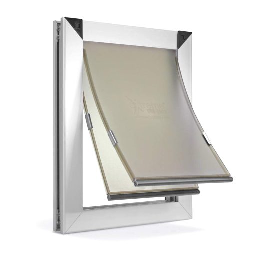 Puertas para perros de alta resistencia de doble solapa para puertas exteriores - Marco de aluminio solido con cierre magnetico en la solapa de poliuretano en todo el contorno para un sellado optimo que evita el mal tiempo