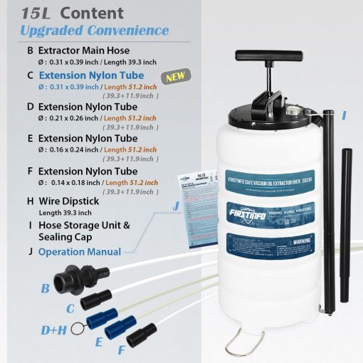 Extractor de aceite manual con medidor de presion de seguridad FIRSTINFO A1106H | 15L | 51 pulgadas de tubo | 5 tubos | Tubo mas delgado | TAIWAN - Imagen 4