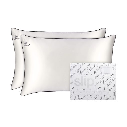 Juego de Fundas de Almohada Originales Just Married | 100% Seda de Morera Pura | Suave y Sedoso para un Sueno de Lujo | Incluye 2 Fundas de Almohada, Previene la Rotura del Cabello, Amigable con la Piel