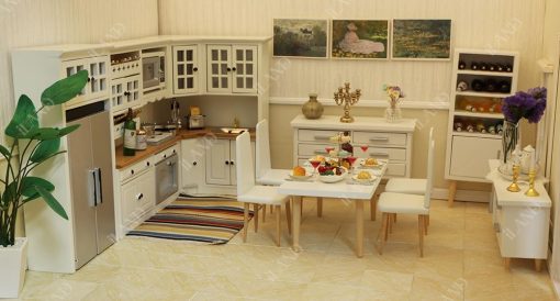 Juego de Muebles de Cocina de Casa de Muñecas iLAND, Moderno en Escala 1/12 de Madera Blanca para Almacenar Comida en Miniatura - Imagen 7