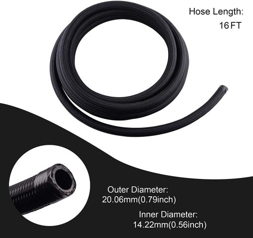 Kit de Manguera de Combustible SYKRSS 10AN 16FT, Manguera de Combustible Trenzada de Nailon y Acero Inoxidable, Manguera de Aceite/Gas/Combustible con 10 Adaptadores Giratorios para Manguera de Combustible - Negro - Imagen 2