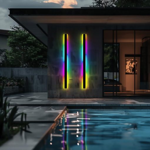 MOD LIGHTING Haylen RGB Modern Outdoor LED Wall Light - Tira larga de luces de pared perfecta para garaje, patio, porche, y otras areas exteriores - LED resistente al agua IP65 con 358 efectos de luz (47 pulgadas, RGB)