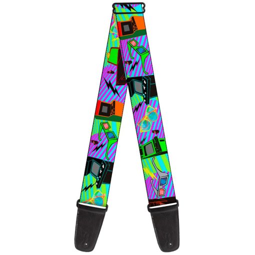 Correa de guitarra Buckle-Down Eighties Arcade Multi Neon Stripes 2 pulgadas de ancho (Modelo: GS-W30510)