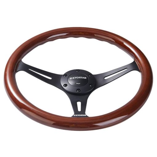 Volante de madera estilo clasico con nostalgia universal de 350 mm (14 pulgadas) Grant con rayos negros y boton de bocina - Imagen 4