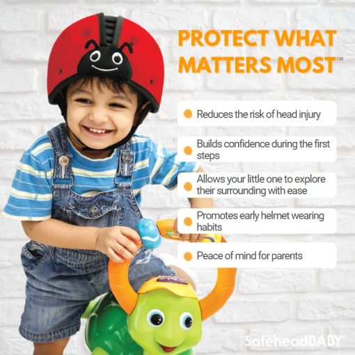 Casco de seguridad para bebe SafeheadBABY galardonado con premios Casco para bebe para gatear y caminar Ultraligero Protector de cabeza para bebe expansible y transpirable Cascos de proteccion para la cabeza del bebe - Dino Verde - Imagen 6