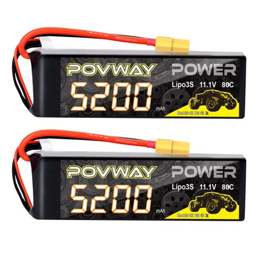 Bateria Lipo 3S 5200mAh 11.1V 80C con Conector XT60 para Coches RC, Camiones RC, Helicopteros, Aviones RC (Bateria X2)