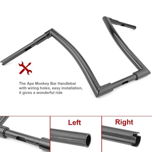 Manillar de 14" para Ape Hangers 1.5 pulgadas Fat Monkey Bar Negro Compatible con Harley Softail Dyna Sportster XL 883 1200 y modelos Road King 1994-2022 y Road Glide 1998-2013 - Imagen 5