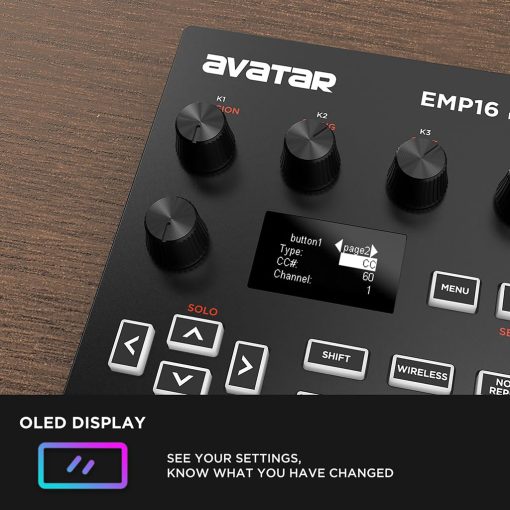 HXW EMP16 MIDI Pad Controller Beat Maker Machine Con Bluetooth, 16 RGB Pads de Ritmo Sensibles a la Velocidad, 16 Niveles, Completo/Medio Nivel, Pantalla OLED, MIDI Entrada/Salida - Imagen 5