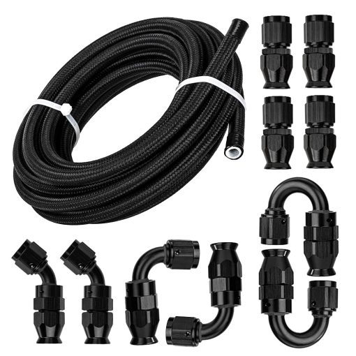 Kit de Manguera de Combustible Universal de Acero Inoxidable Trenzado de PTFE E85 de 16FT 8AN 1/2" de bravedog (Kit de Accesorios Negro)