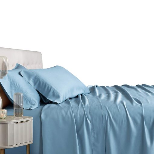 Juego de Sabanas de Bambu 100% Viscosa Natural, Suaves Sabanas Transpirables de Hotel, y Fundas de Almohada, Set de 4 Piezas - Ajustable Cabeza King Split - Top-Split-King - Azul
