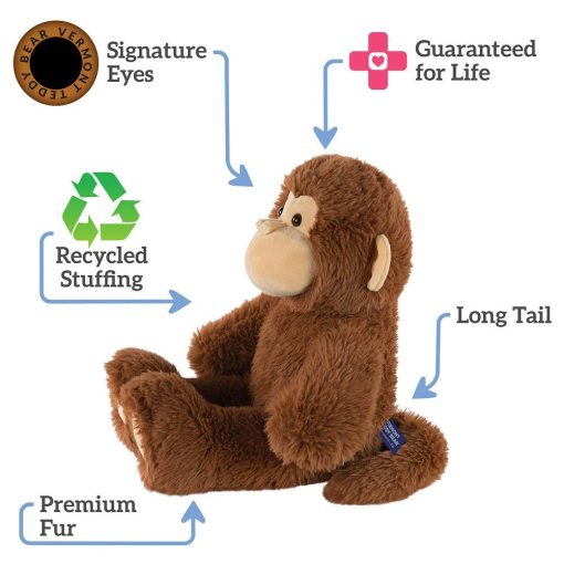 Vermont Teddy Bear Mono de Peluche - Mono de Peluche tan Suave, Juguete de Peluche, Cafe, 18 Pulgadas - Imagen 4