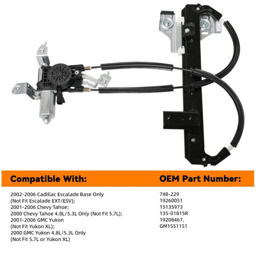 Nuevo Regulador de Ventana Electrico para Pasajero Trasero (Derecho) Con Motor Para 02-06 Escalade Base 01-06 Tahoe/Yukon 00 4.8L/5.3L Solamente - Imagen 3