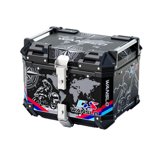 Wanslo 45L Caja Trasera de Motocicleta de Aluminio Grueso Estilo Graffiti Deportivo Impermeable Tronco Equipaje Caja de Casco con Cerradura de Seguridad - Negro (45L)