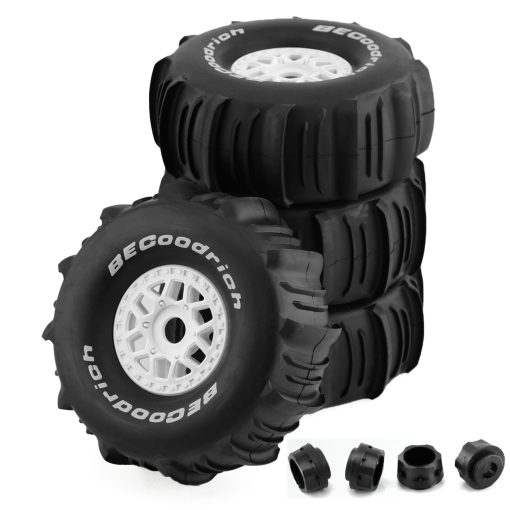 Llantas y ruedas para camion corto de carreras RC 1/7 1/8 con neumaticos de nieve y desierto Rims 17mm Hex Buggy de arena para camion RC todoterreno a escala 1:7 o 1:8 TRAXXAS UDR 85086-4 ARRMA YK4072 DF7 4Pcs (Blanco)