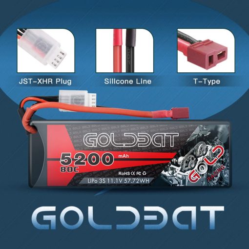 Bateria de LiPo GOLDBAT 3S 5200mAh 80C 11.1V con estuche rigido y conector Deans para modelo de carreras de coches RC (paquete de 2) - Imagen 3
