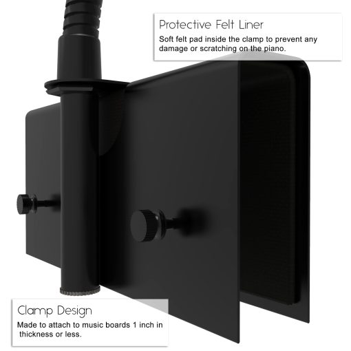 Lampara de Piano Cocoweb 14", LED, Ajustable, Iluminacion de Calidad en Negro con Detalles en Laton, Paquete de Bateria Recargable - GPLEDV-14D-BP4 - Imagen 5