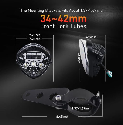 Faro Delantero LED de Motocicleta AVOUZ 7 pulgadas con Luces Blancas y Rojas de Marcha Diurna (DRL) con Soportes Universales para Motocicletas Compatible con Harley Davidson, Kawasaki, Ducati, Suzuki, Yamaha, Victory, Honda - Imagen 3