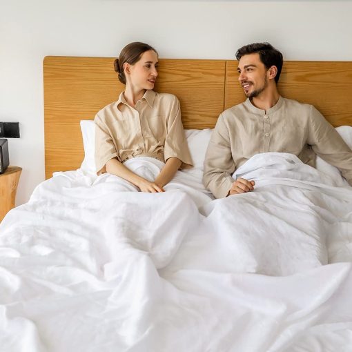 Juego de sabanas de lino Simple&Opulence 100% 4 piezas Estilo basico, Bolsillo profundo, Sabanas de cama de lino lavado frances solido suave y transpirable - Blanco, King - Imagen 7
