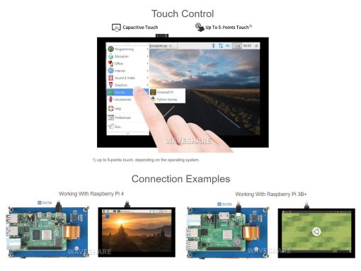Pantalla tactil capacitiva Waveshare de 5 pulgadas Compatible con Raspberry Pi 4B/3B+/3A+/3B/2B/B+/A+/CM3/3+/4 Resolucion de 800x480 Interfaz DSI - Imagen 5
