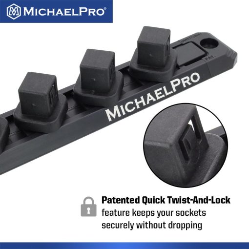 MichaelPro Juego de 3 Rieles de Organizador Magnetico de Zocalos de Bloqueo Rapido - 1/4 pulgada, 3/8 pulgadas y 1/2 pulgadas, Organizadores de Zocalos de Herramientas de Conduccion, Soportan 36 Zocalos, Almacenamiento de Zocalos Magneticos de Aluminio Resistente | MP014040 - Imagen 4