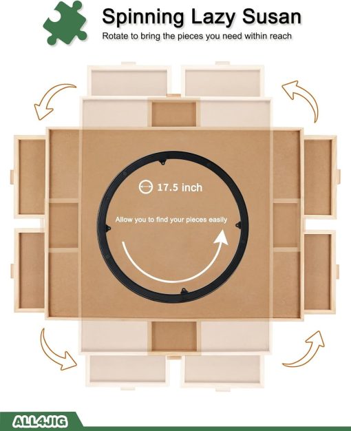 Tablero de rompecabezas giratorio ALL4JIG de 2000 piezas con 6 cajones y cubierta, mesa portatil de rompecabezas de madera de 29.6"x41.3" para adultos, tablero giratorio Lazy Susan como regalo de cumpleanos para mama - Imagen 5