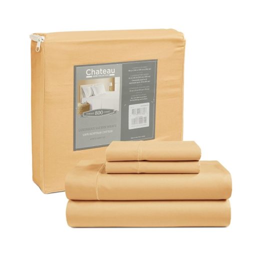 Juego de Sabanas CHATEAU HOME COLLECTION 100% Algodon Egipcio Tamano Calking, 800 Hilos Blanco Juego de 4 Piezas, Ajuste de Bolsillo Profundo de 16" (Para Colchones de hasta 18") - Semolina