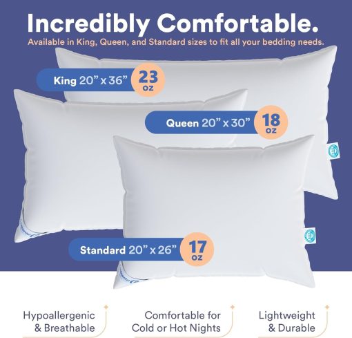 Almohada de cama de plumas de ganso Continental Bedding 550, tamano estandar (Paquete de 2), Blanco 2 unidades - Imagen 9