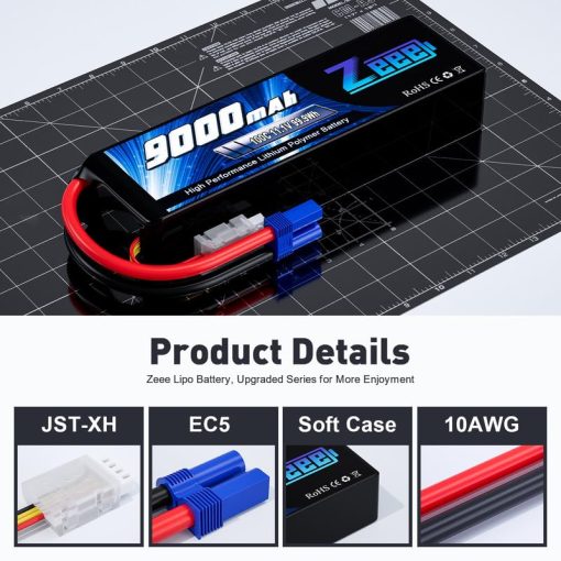 Bateria Lipo Zeee 3S 9000mAh 11.1V 100C Conector EC5 con Placas Metalicas Funda Suave Bateria para Coche RC Camion Tanque Modelos de Carreras Hobby (Paquete de 2) - Imagen 3
