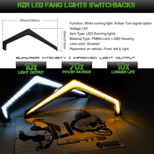SLK-Lights RZR XP Luces Fang Ahumadas y Luz Trasera Central Ahumada, Lampara de Acento Central Trasera Luces Traseras de Repuesto OEM para Polaris RZR XP 1000 Turbo Sportsman 1000 XP 2019 2020 2021 (Paquete Humo/Humo) - Imagen 2