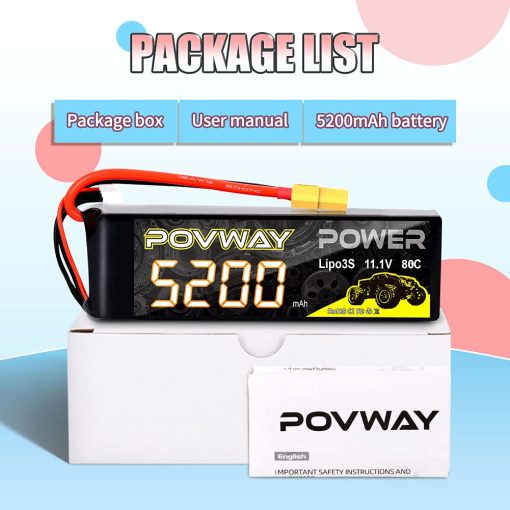 Bateria Lipo 3S 5200mAh 11.1V 80C con Conector XT60 para Coches RC, Camiones RC, Helicopteros, Aviones RC (Bateria X2) - Imagen 6