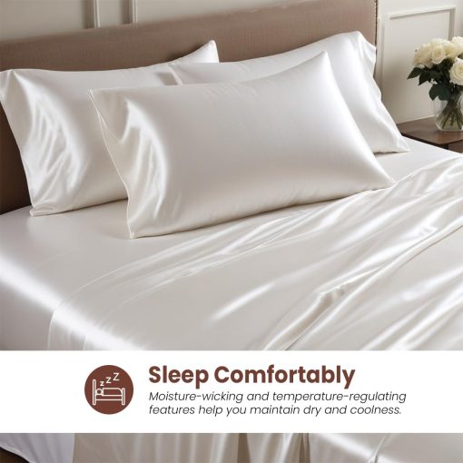 Juego de Cama 100% Seda Satinada de Bedify Bedding 7 Piezas - Set de Edredon, Sabana Ajustable de 15 Pulgadas de Bolsillo Profundo y Sabana Plana con Fundas de Almohada Suaves sin Arrugas y Resistentes al Desvanecimiento (Azul Cielo, Short Queen) - Imagen 3