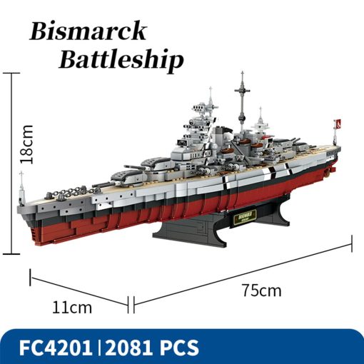 Set de bloques de construccion del acorazado militar aleman Bismarck GODIYTOPPY, conjunto de ladrillos coleccionables del crucero de la Segunda Guerra Mundial, juguete de construccion MOC para adultos (2081 piezas) - Imagen 4