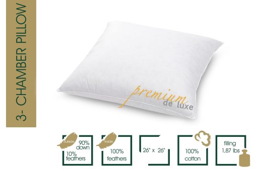 Almohada de Plumas HANSKRUCHEN Premium de Luxe 26x26 pulg - Hecha en Alemania Almohada de 3 Camaras de Plumas 100% Algodon - 90% Plumas 10% Plumas Almohada para Personas Alergicas - Imagen 2