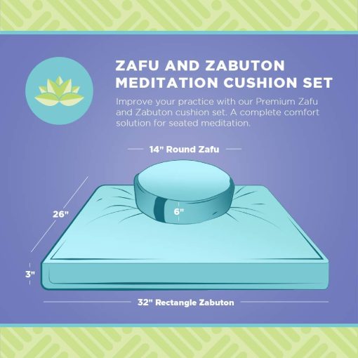 Juego de Meditacion ZAFU + ZABUTON de Bean - Almohada Ovalada ZAFU Rellena de Trigo Sarraceno + Almohadilla Grande ZABUTON Rellena de Algodon - Lona de Algodon Verde Bosque - Kit de Asiento Tradicional Tibetano de Zen Mindfulness - Hecho en EE. UU. - Imagen 2