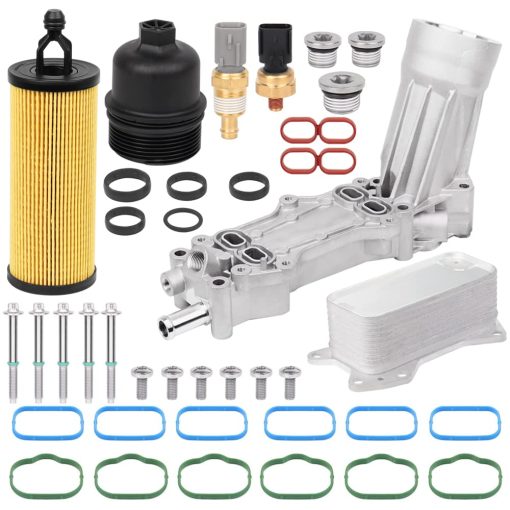 Juego de filtros de aceite de motor de aluminio y adaptador de carcasa de filtro de aceite con juntas de sensor para 2011-2016 Chrysler 200 300, Dodge Charger, Grand Cherokee, ProMaster 3.6L V6 | 5184304AE, 926-959, 68105583AF, 926-876