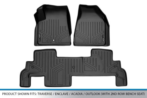 Set de Tapetes para Piso SMARTLINER Negro de 2 Filas Compatible con Chevrolet Traverse 2009-2017 / Buick Enclave 2008-2017 / Saturn Outlook 2007-2010 / GMC Acadia 2007-2016 / GMC Acadia Lmtd 2017 (Estilo de Carroceria Antiguo) (Asiento de Segunda Fila Banco) - Imagen 5