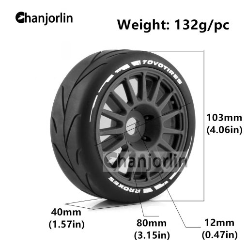 Llantas y Ruedas de Coche de Rally RC 1/8 17mm Hex 103mm Neumaticos de Goma para Coche de Carreras en Carretera RC a Escala 1:8 HPI WR8 HSP Hobao ARRMA Redcat Losi Kyosho VRX RC Rally Drift Car 4PCS (Negro A) - Imagen 2