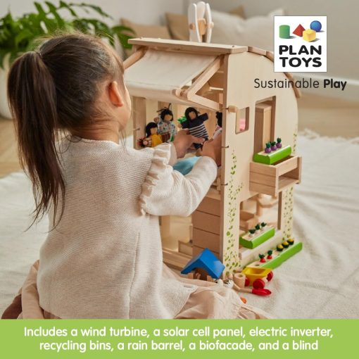 Casa de Muñecas Verde de PlanToys con Muebles - Juguete Ecologico sin Sustancias Quimicas que Incluye Set de 18 Muebles de Madera - Imagen 6