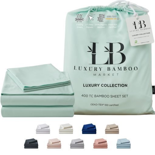 Juego de sabanas de lujo de bambu de mercado | Tamano King | 100% Viscosa Hecha de Bambu | Crecido Organicamente | Ultra Suave | Sabanas Refrescantes para Dormidores Calurosos | Bolsillo Profundo de 17" [Verde Costero]