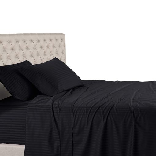 Juego de sabanas a rayas Royal Hotel - Top Split-Cal California King: Juego de sabanas ajustables para cama California King - Juego de sabanas de 4 piezas - 100% algodon - 600 hilos - Bolsillo profundo, California King dividido en la parte superior, Negro