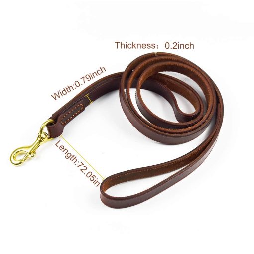 Correa de Cuero para Perros PESHOUCO, Cuero Genuino con 2 Asas Resistente y Duradero para Caminar y Entrenar Mascotas Grandes Medianas Pequenas 72x0.8 pulgadas (Marron) - Imagen 2